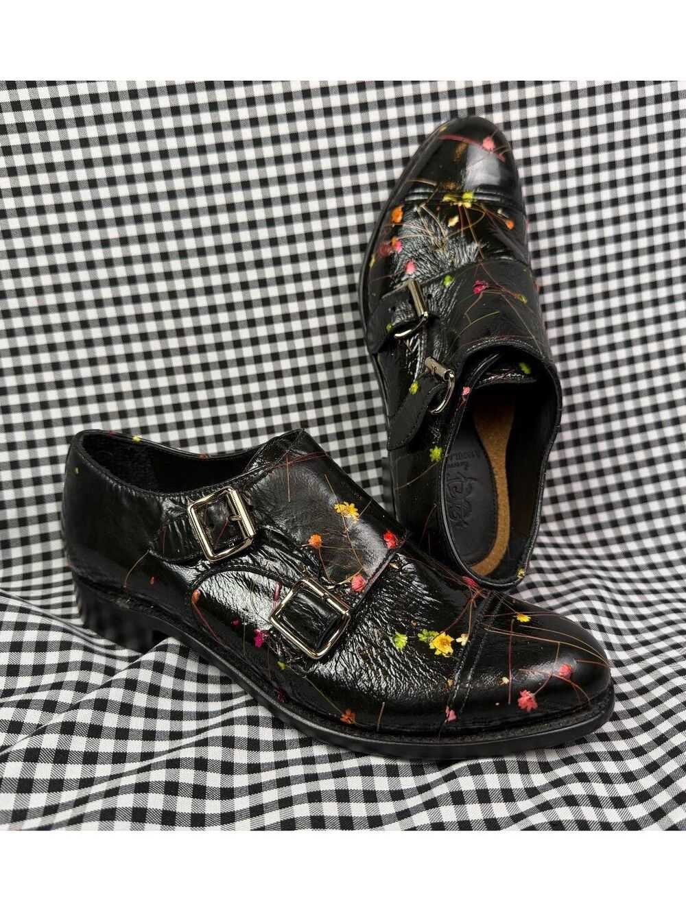 The Office Angela Scott Mr Colin Floral Patent Leather Monk Strap Shoes EU 35